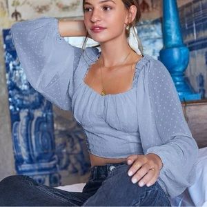 Shein Swiss Dot Ruched Bust Crop Blouse